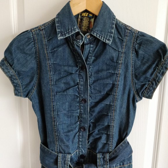 DEX Vintage Stories Belted Denim Dress Sz XS - Picture 2 of 6